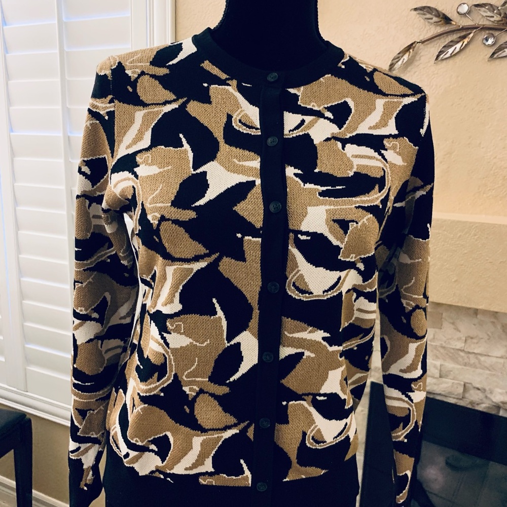 Ann Taylor Button Front Closure Cardigan Style in colors Gold and Black and Tan